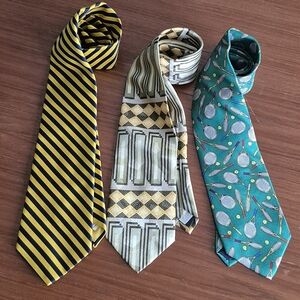 Vintage Men's Tie Set Striped, Geometric, and Tennis Theme Green